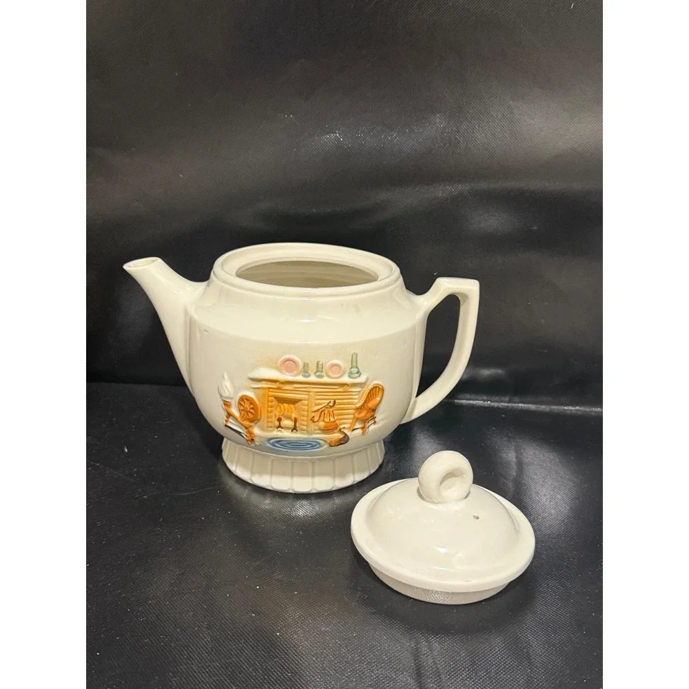 Porcelier Vitreous China Teapot Raised Hearth‎ Scene
